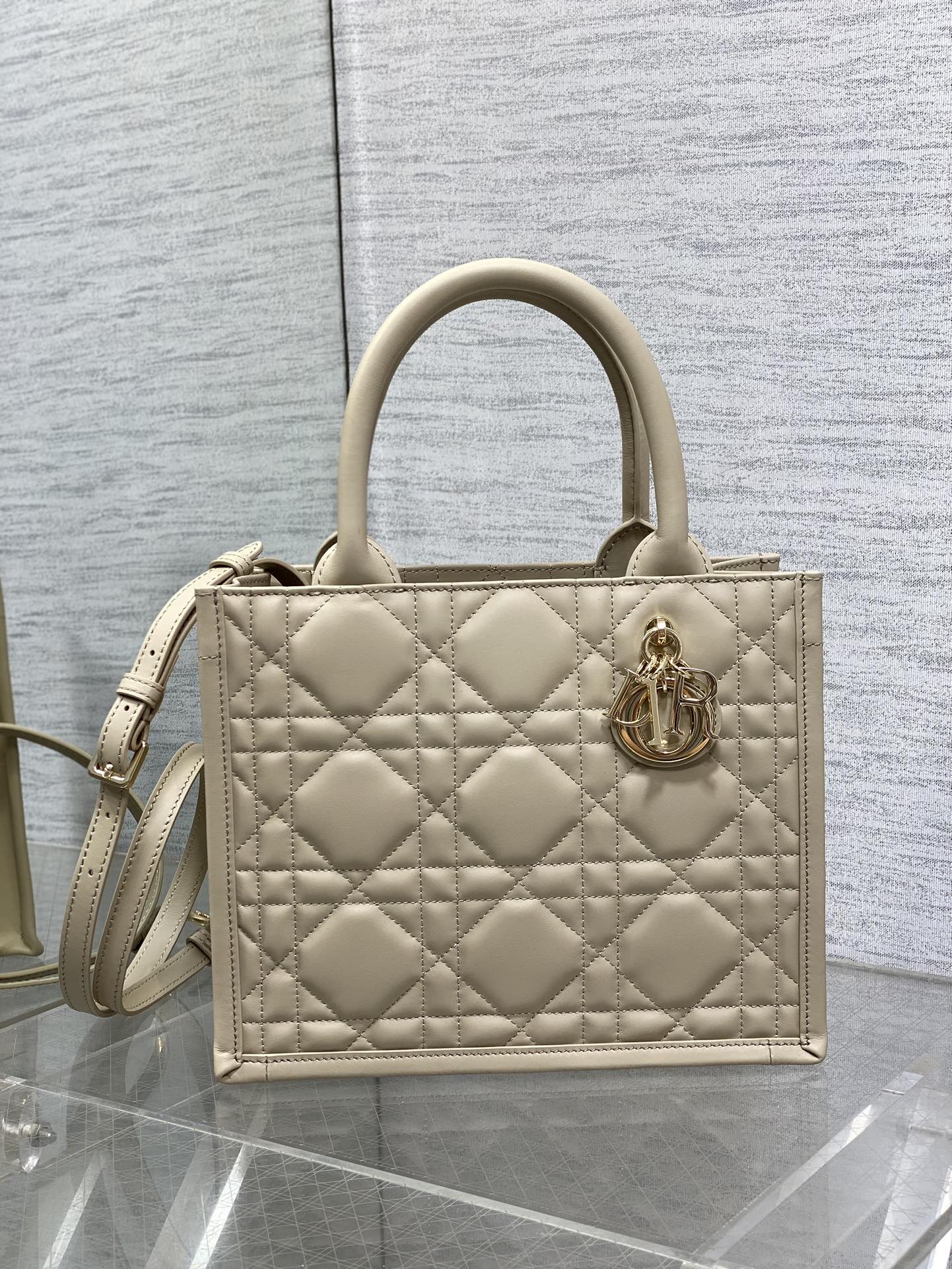 Small Dior Book Tote Bag Powder Beige Macrocannage Calfskin